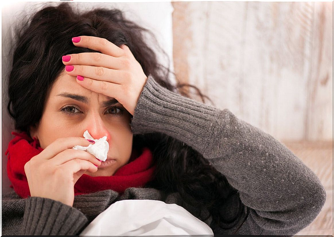 Woman with flu pain
